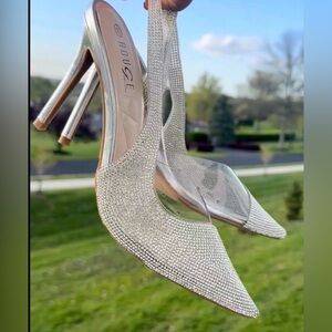 Elegant clear/ diamond Women's Slingback Heels